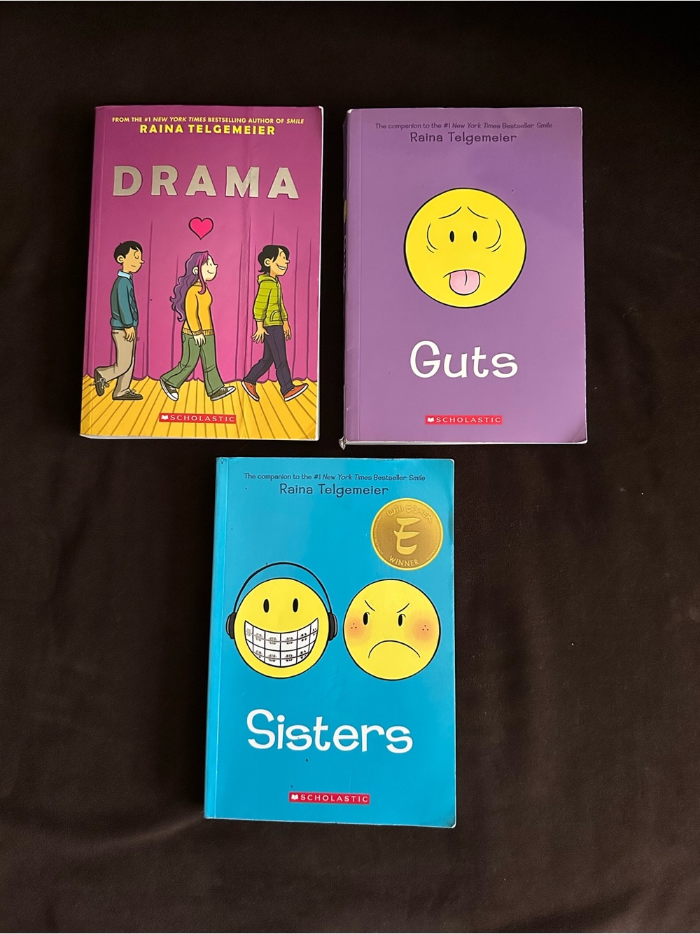 Raina Telgemeier Book Set- Drama, Guts and Sisters Books.